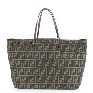 Fendi Zucca FF logo leather tote bag shoulder handbag brown